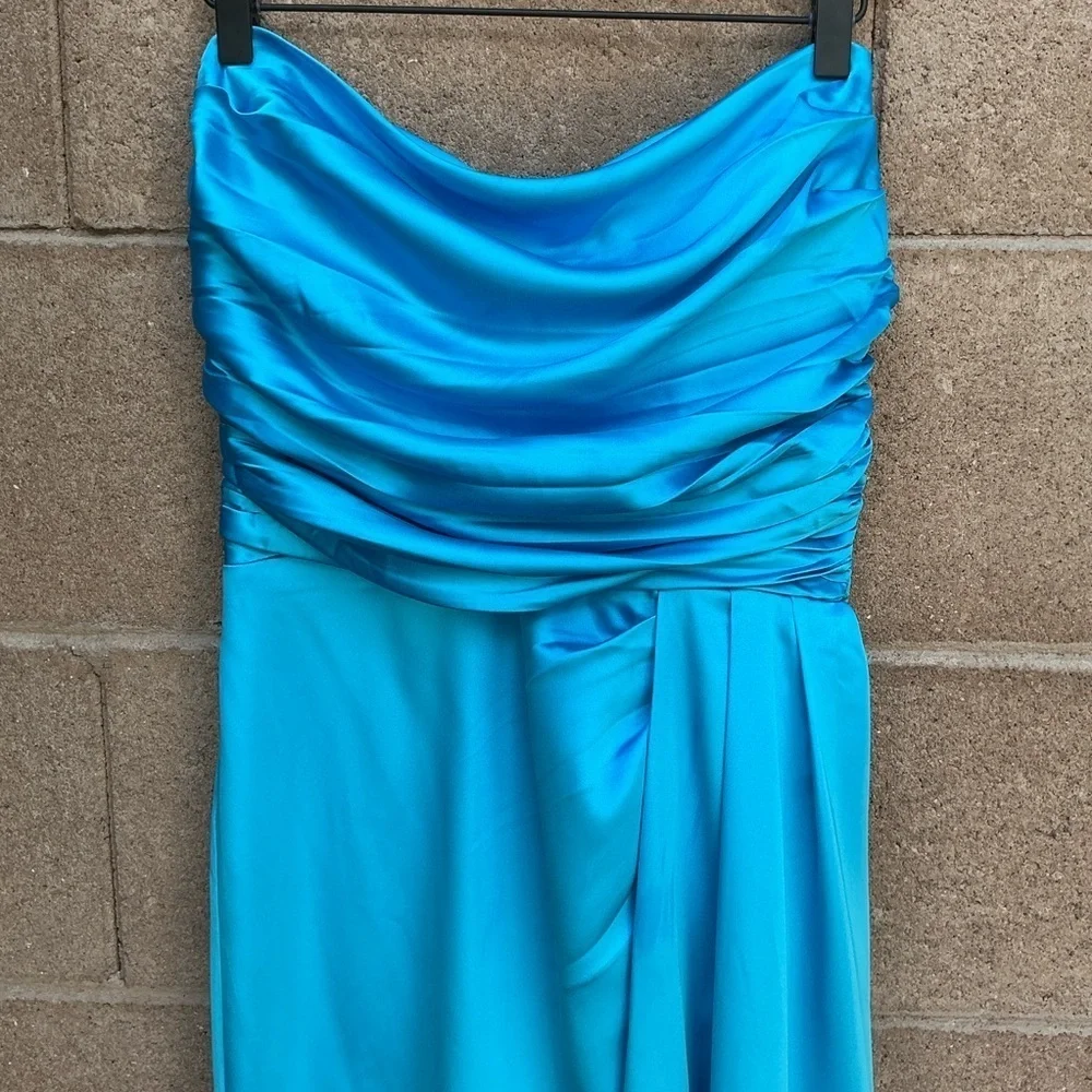 NWT Lulu’s Ethereal Excellence Teal Satin Pleated Strapless Maxi Dress M & XXL